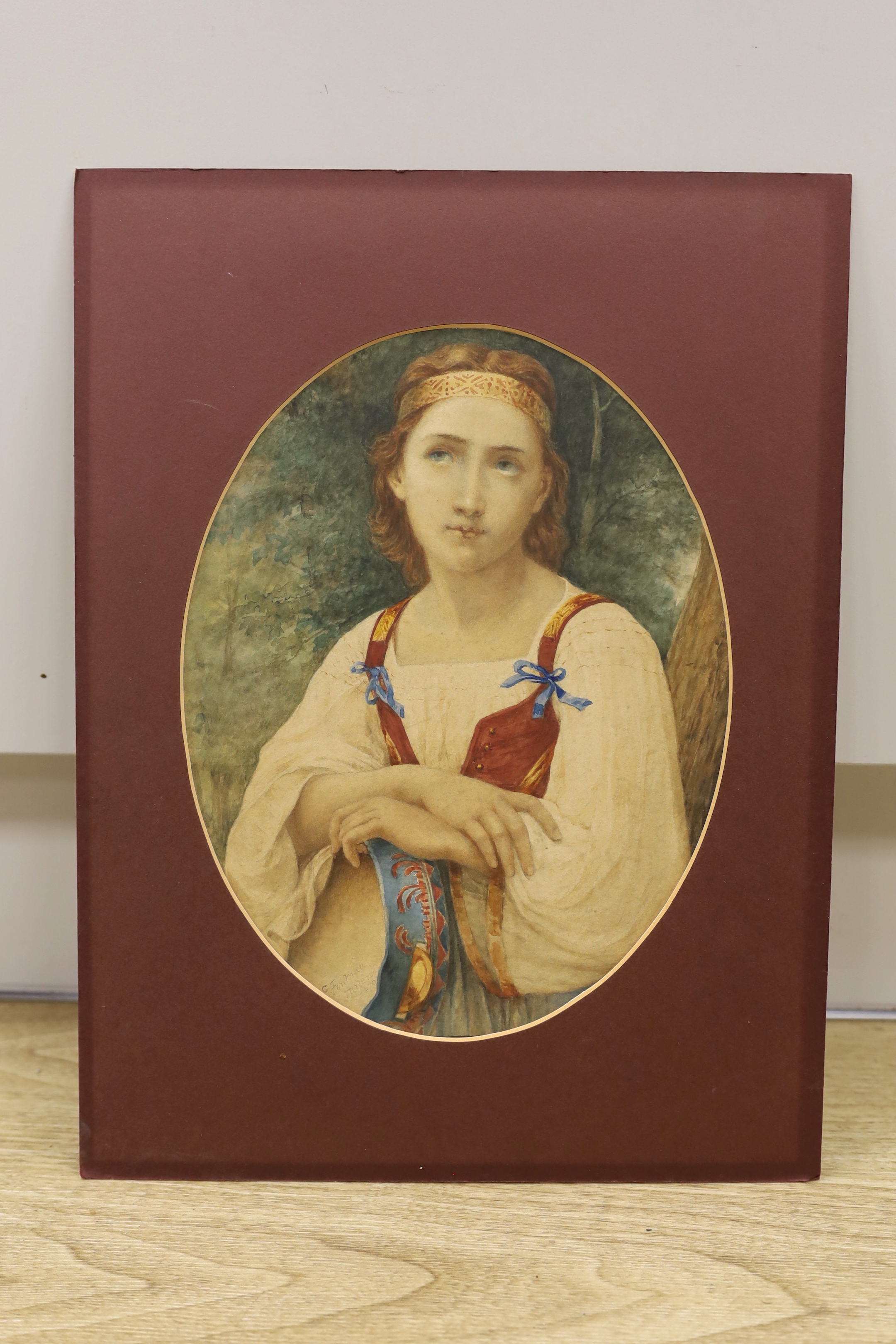 G. Fontana, watercolour, Portrait of a tambourine player, signed and dated 1878, 29 x 22cm, unframed
